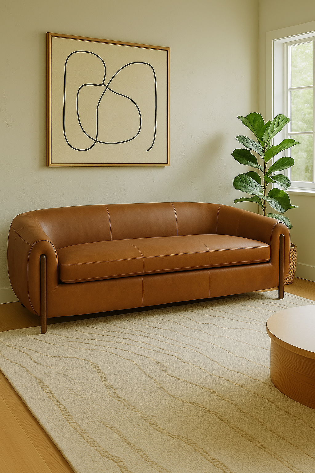 Grace Brown Leather  Sofa (220Cm)