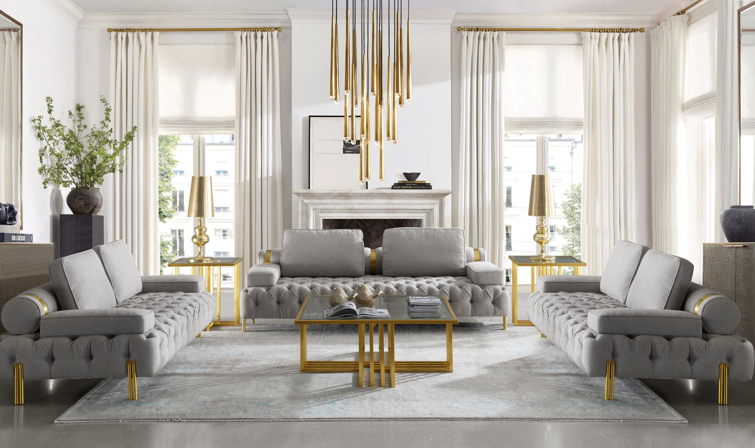 Tufting Grey 3 Seater Sofa