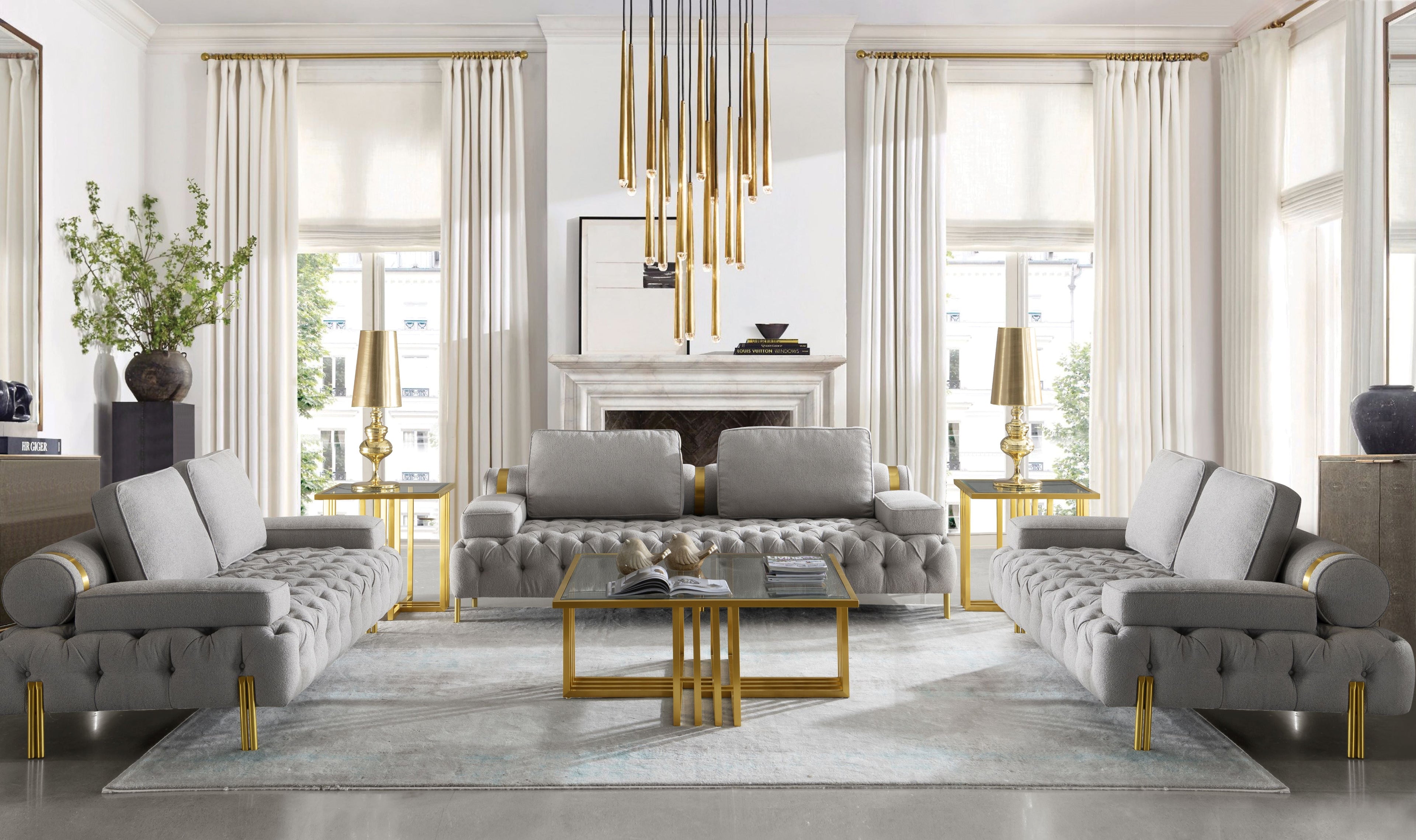 Tufting Grey 3 Seater Sofa