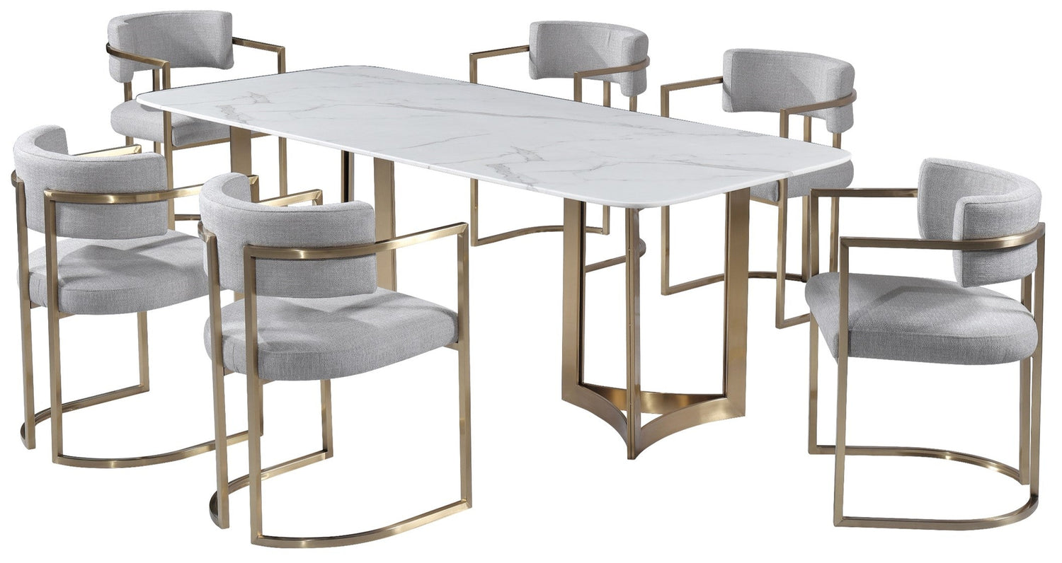 Alexa Dining Table Gold Base and 200 CM White Marble 6 Person