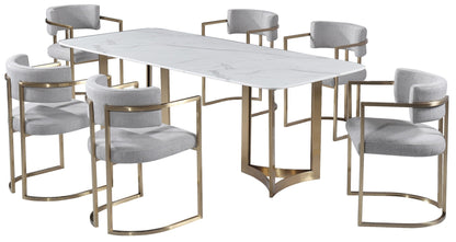 Alexa Dining Table Gold Base and 200 CM White Marble 6 Person