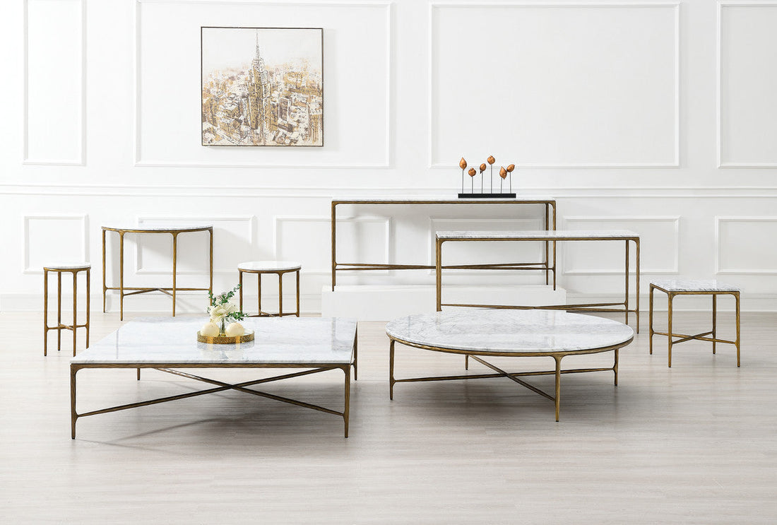 Gold Console Table with Marble Top