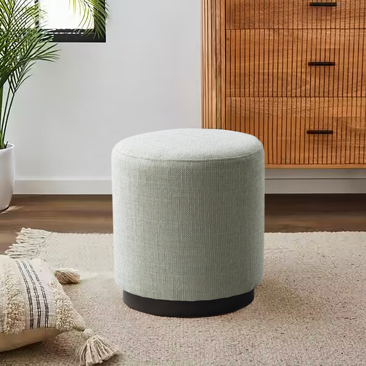 Beige Linen Ottoman