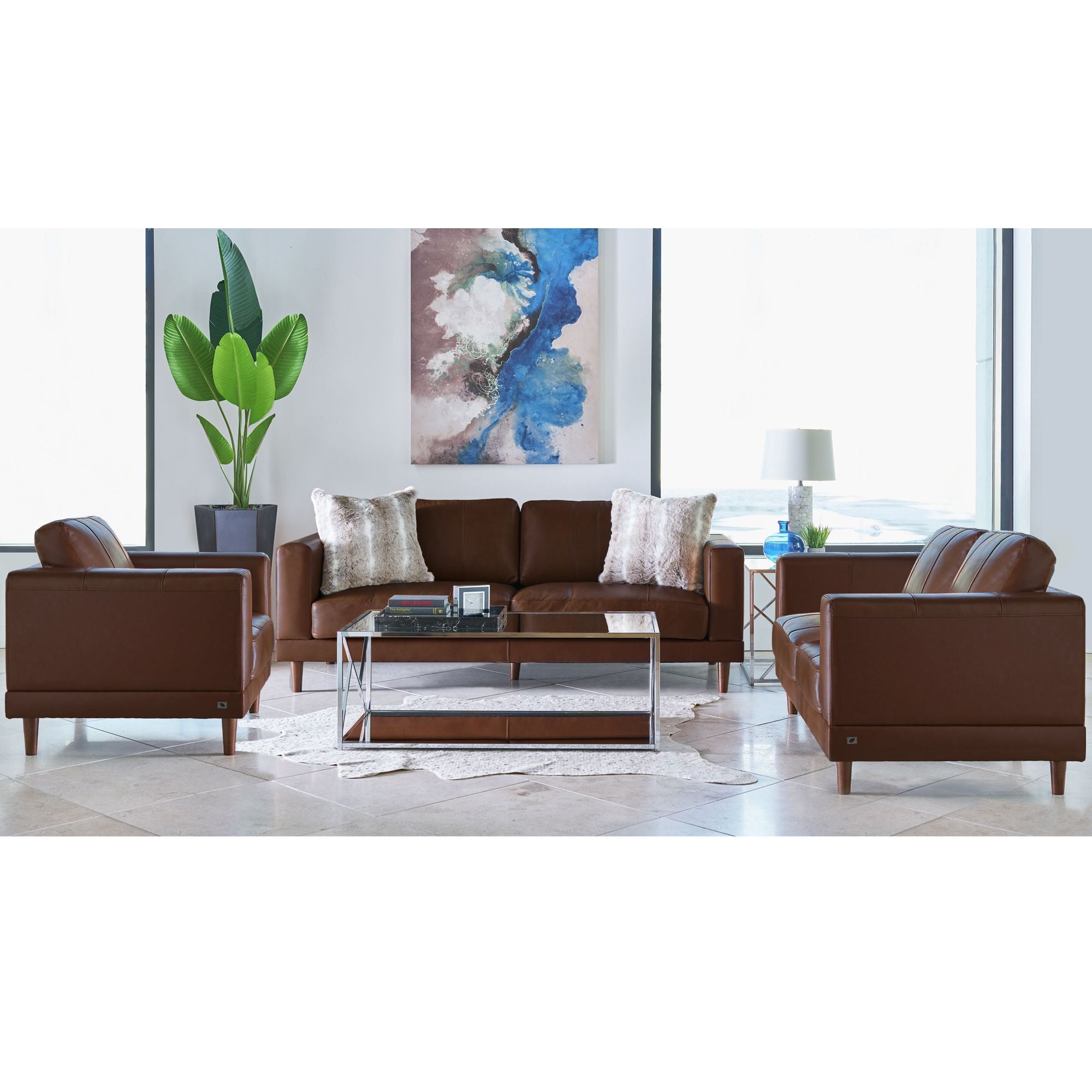 Hampton Leather Fiero Chestnut 3 Seater Sofa (8781984399681)