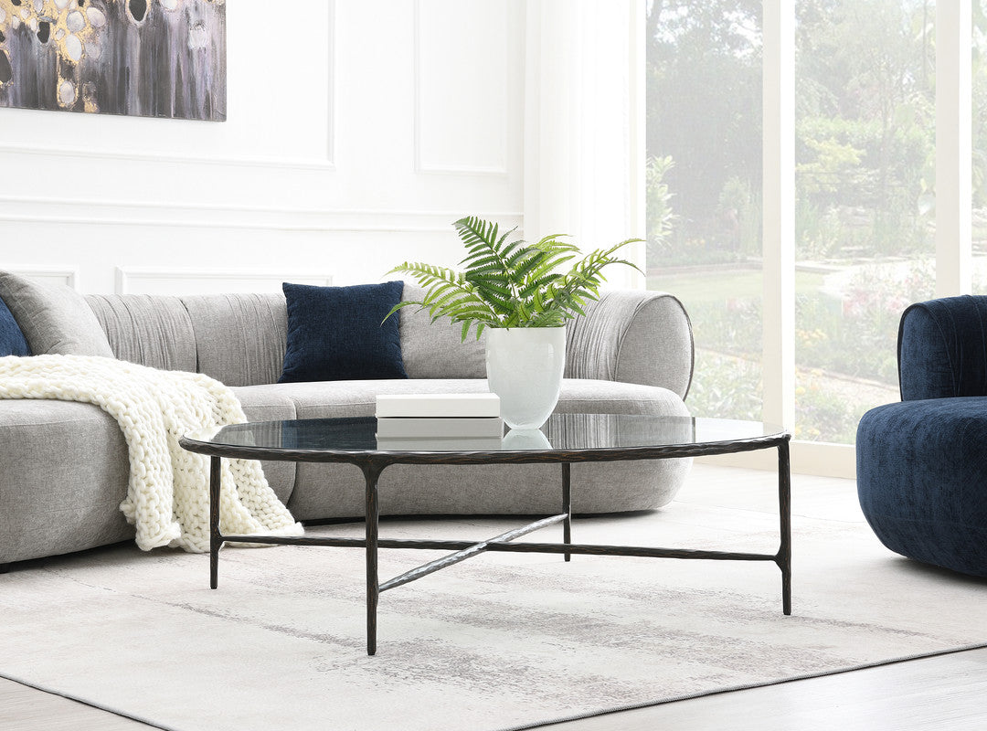 Round Silver Coffee Table with Glass Top