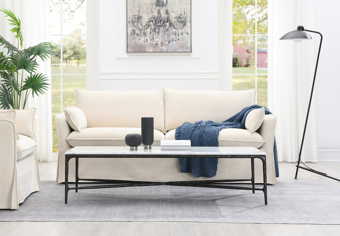 Luxo Coffee Table With Marble Top and Black Leg