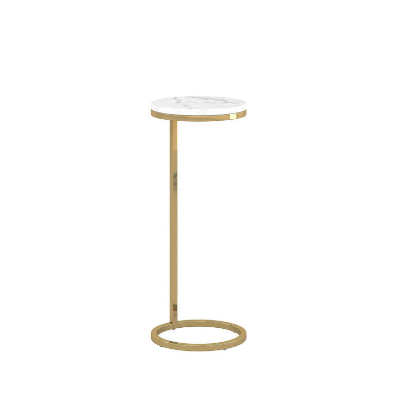 10Inch Shiny Gold Martini Round Table With Carrara Marble
