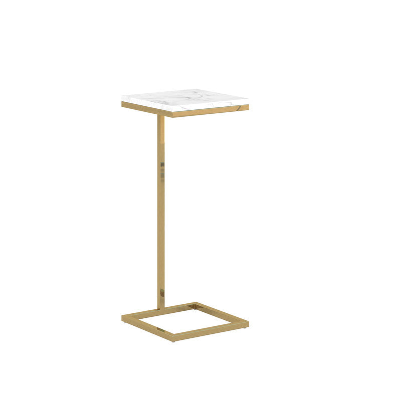 10Inch Shiny Gold Martini Square Table With Carrara Marble