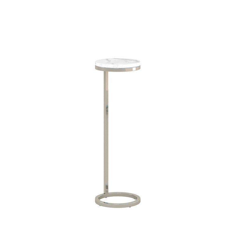 8Inch Plated Nickel Martini Round Table With Carrara Marble