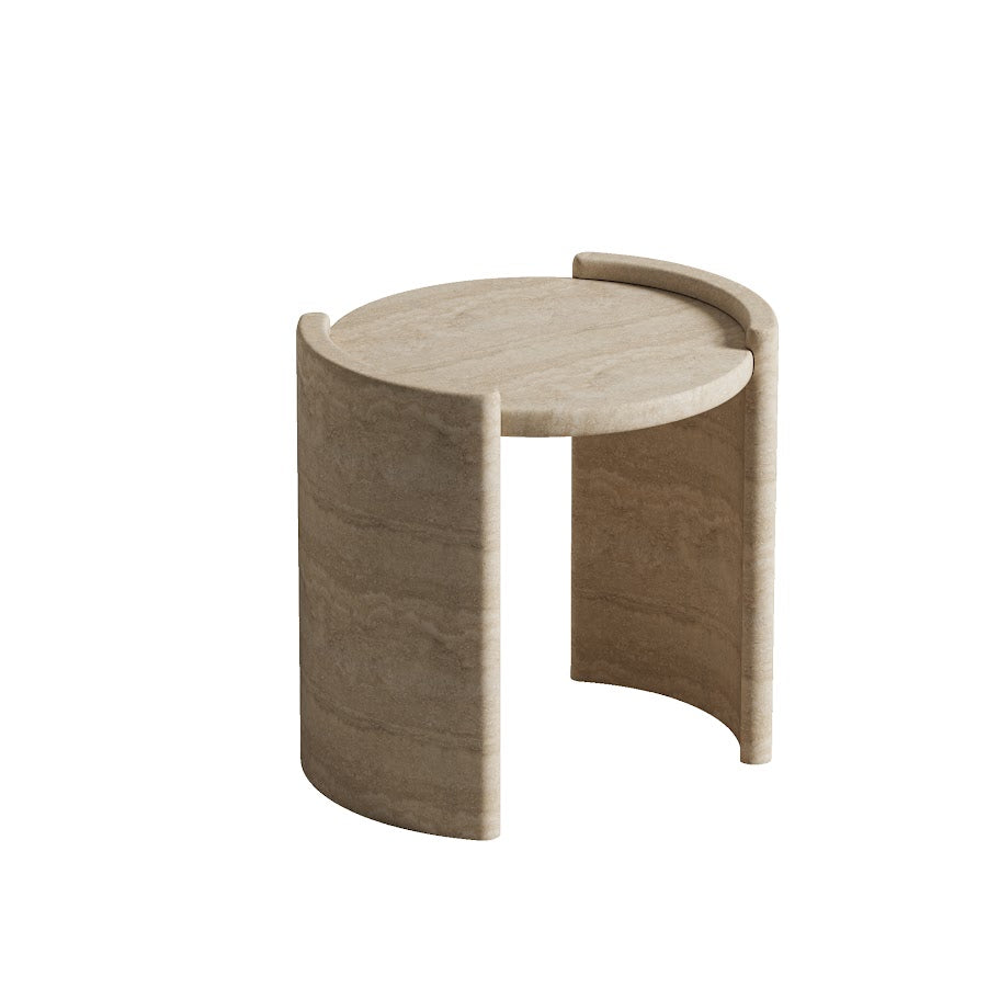 Travertine Finish Side Table