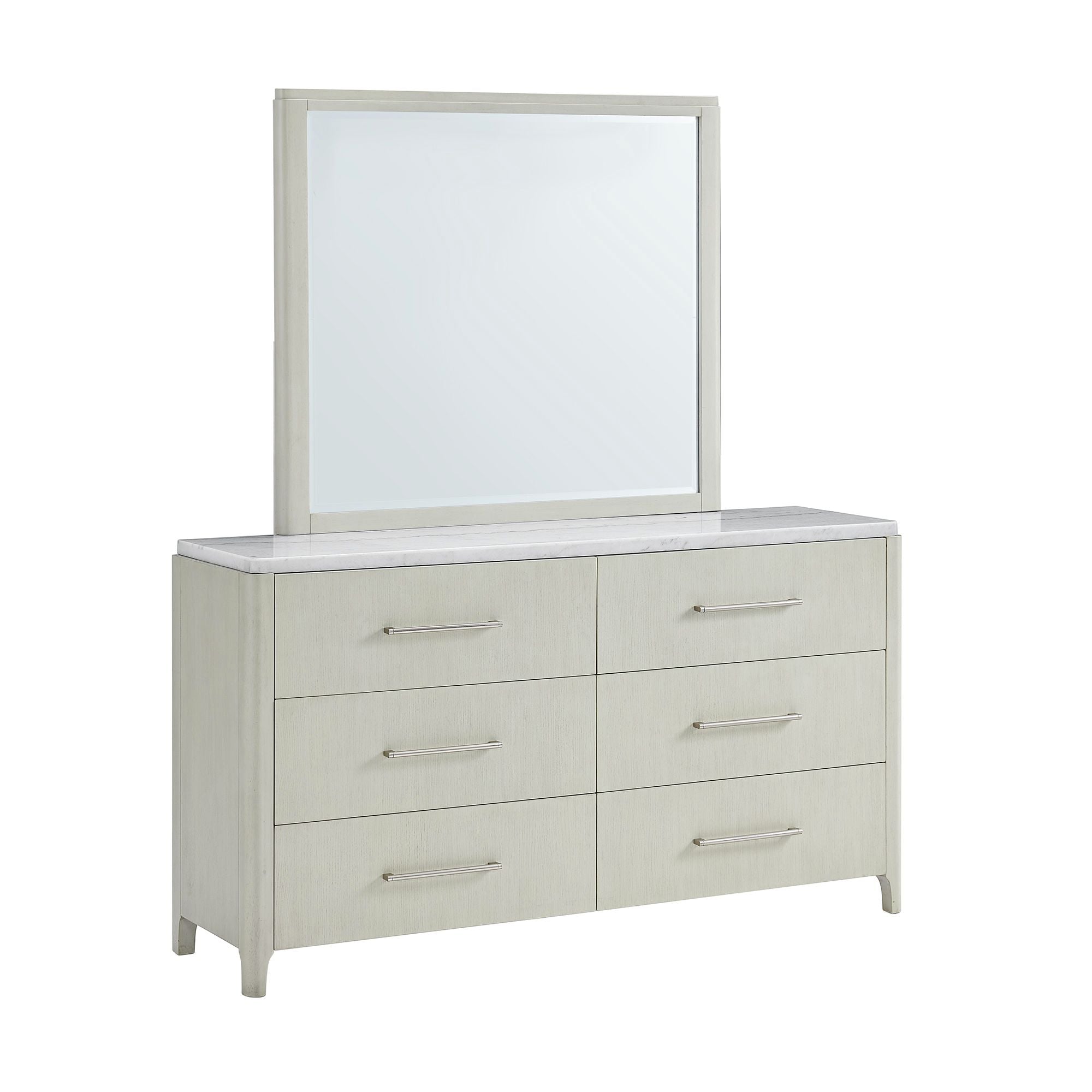 South Beach Light Grey Full Set Marble Top Dresser And Mirror (8785092116801)
