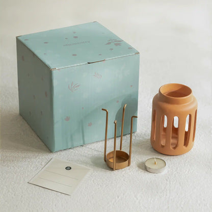 Lupa Terracotta Round Lantern W/Metal Handle - Small