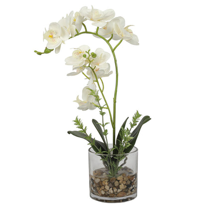 Artificial Potted Orchids 47CM Indoor White Flower with Grass Pot