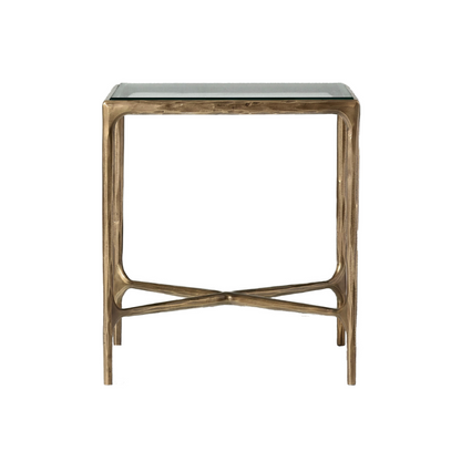 Square Gold End Table with Glass Top (6649076154464)