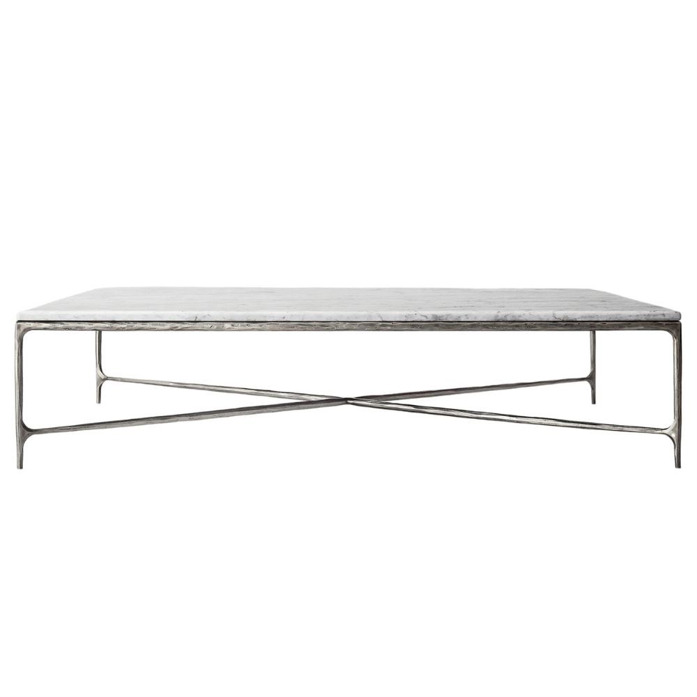 Square Silver Coffee Table with Marble Top