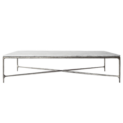 Square Silver Coffee Table with Marble Top