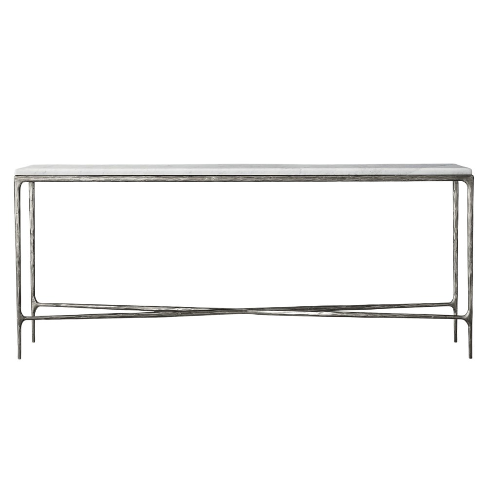 Silver Console Table with Marble Top