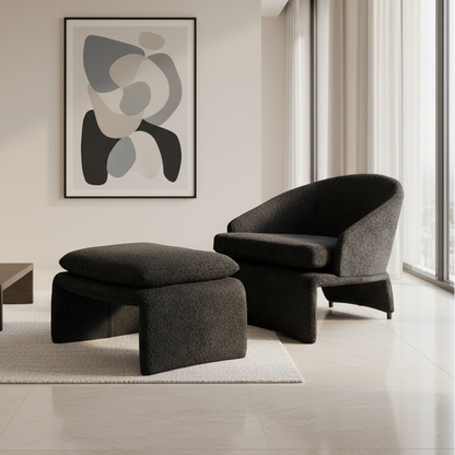 Adrian Black Accent Chair + Ottoman