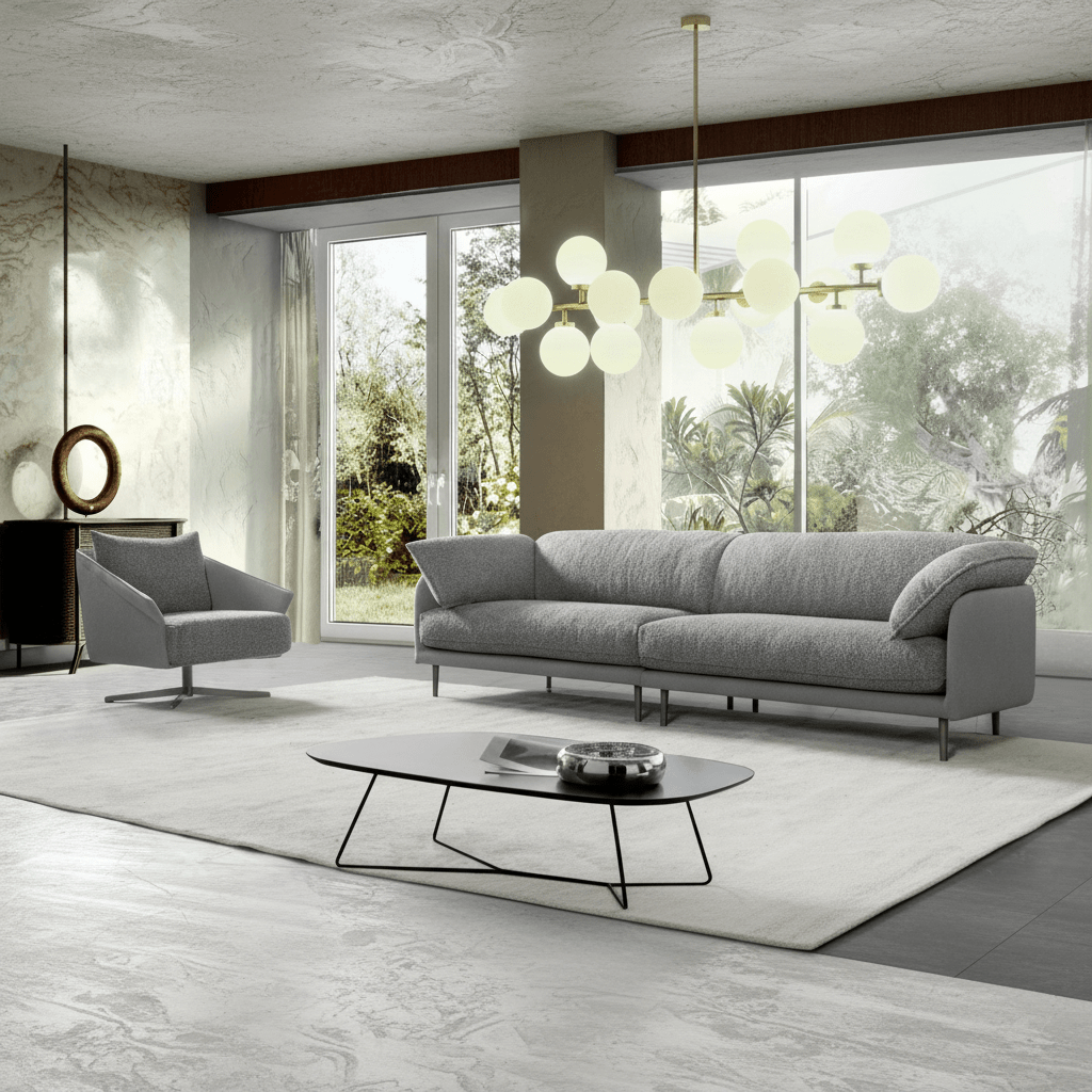 Ahad Grey Boucle Sofa Set