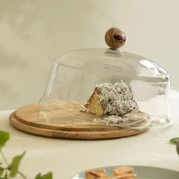 Alami Glass Cloche W/ Wooden Stand &amp; Knob