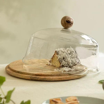 Alami Glass Cloche W/ Wooden Stand &amp; Knob