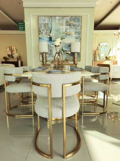 Alexa Dining Table Gold Base and 200 CM White Marble 6 Person