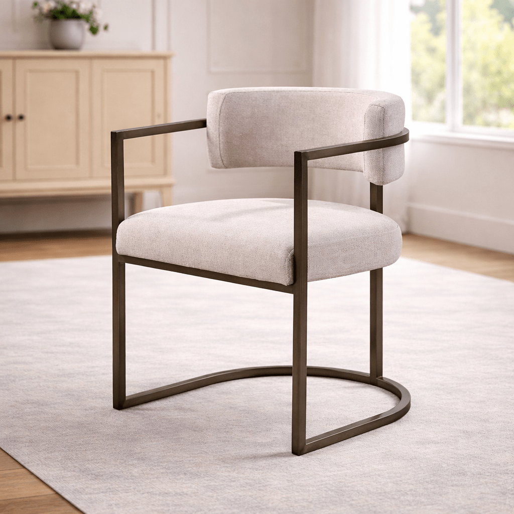 Alexa Light Beige Dining Chair- Bronze Legs