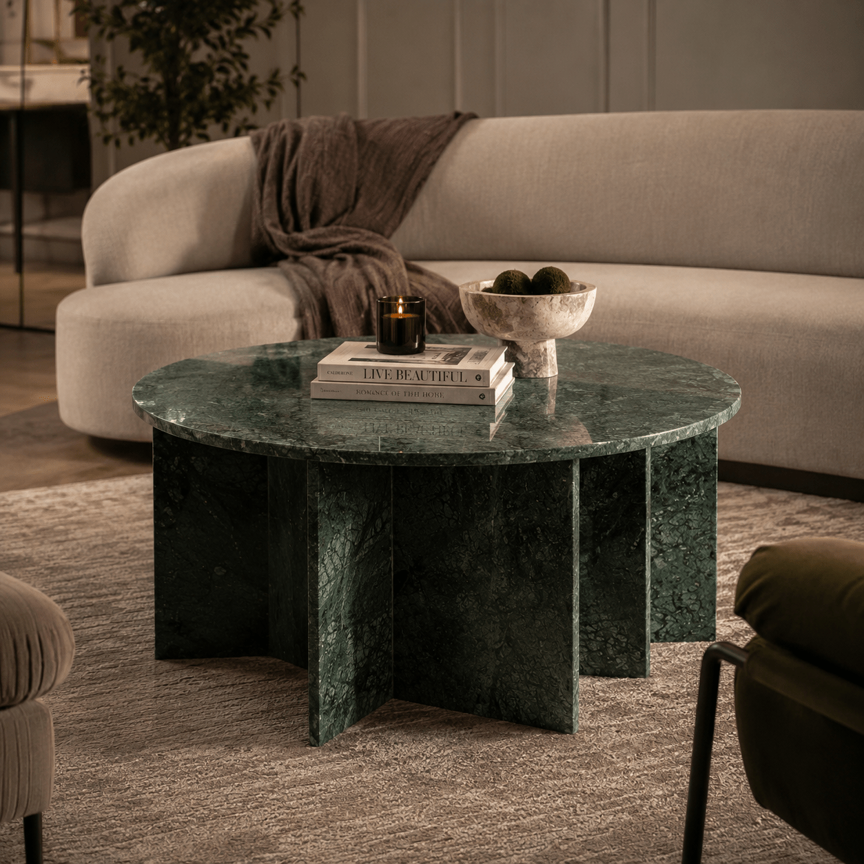 Atrium Green Marble Round Coffee Table