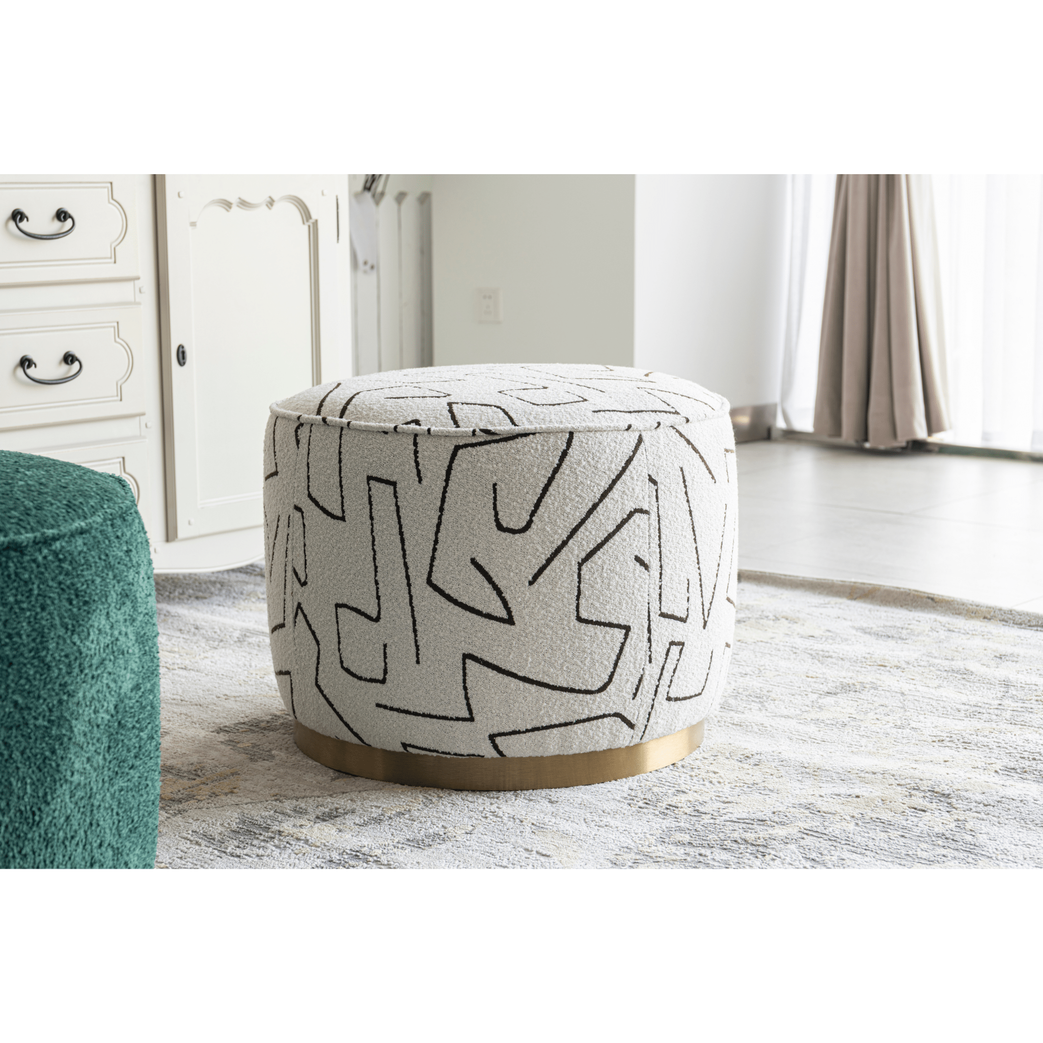 Pattern White Boucle Ottoman W55.5xH44cm