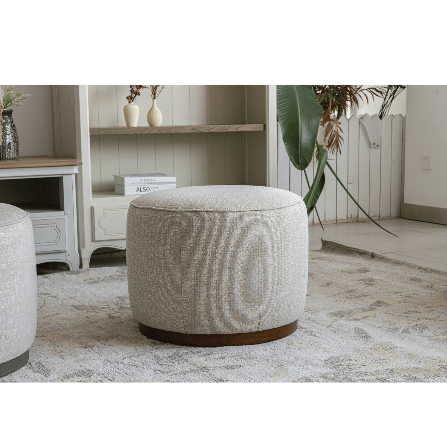 Pattern White Boucle Ottoman W55.5xH44cm