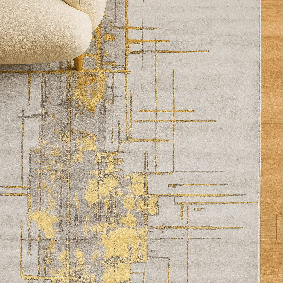 Beige Rug with Yellow Design