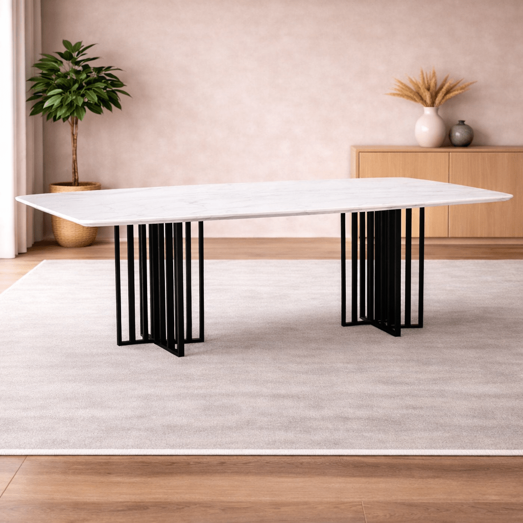Black Bars Marble Dining Table- 8 Persons