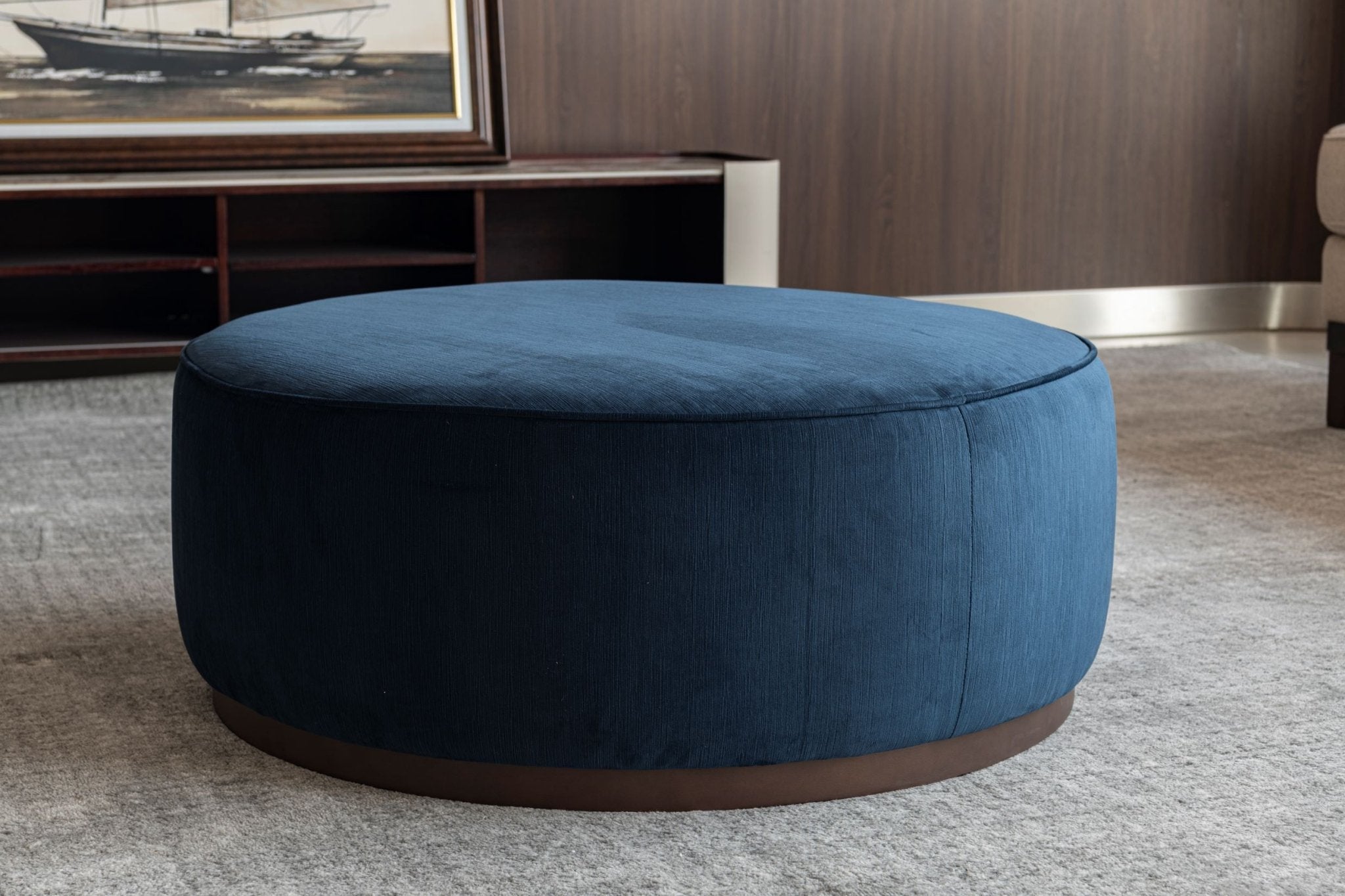 Blue Linen Ottoman W91xH36cm