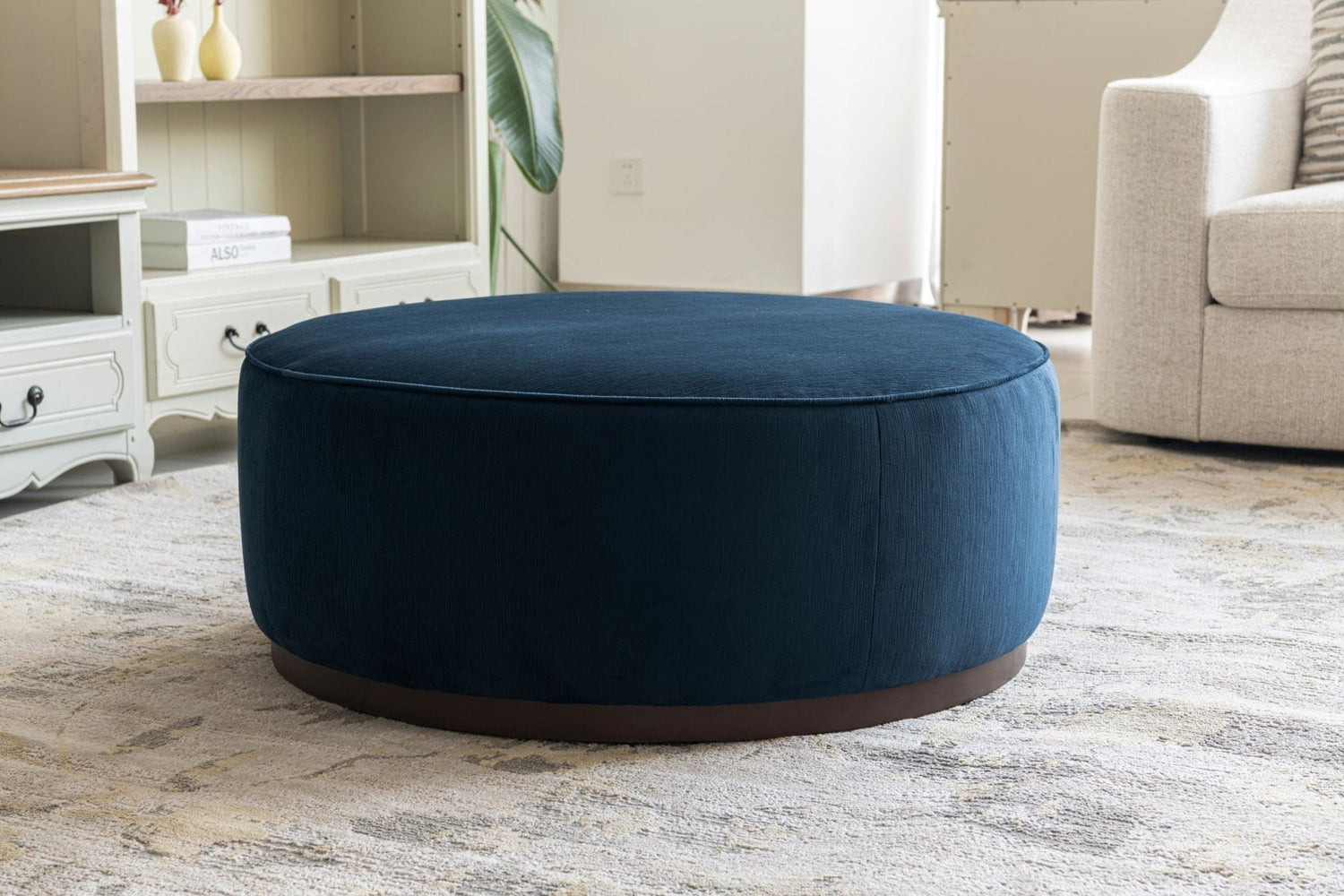 Blue Linen Ottoman W91xH36cm