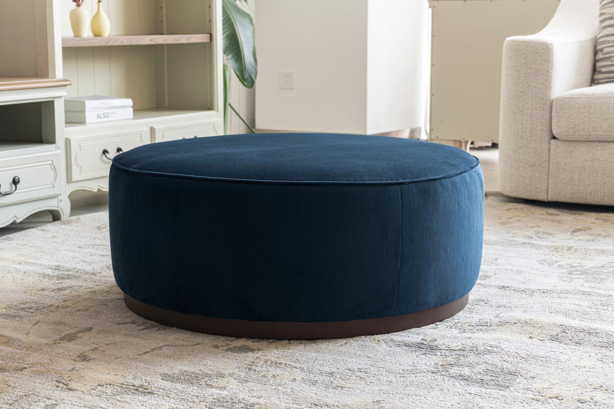 Blue Linen Ottoman W91xH36cm