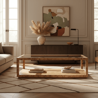 Burl Elegance Glass Coffee Table