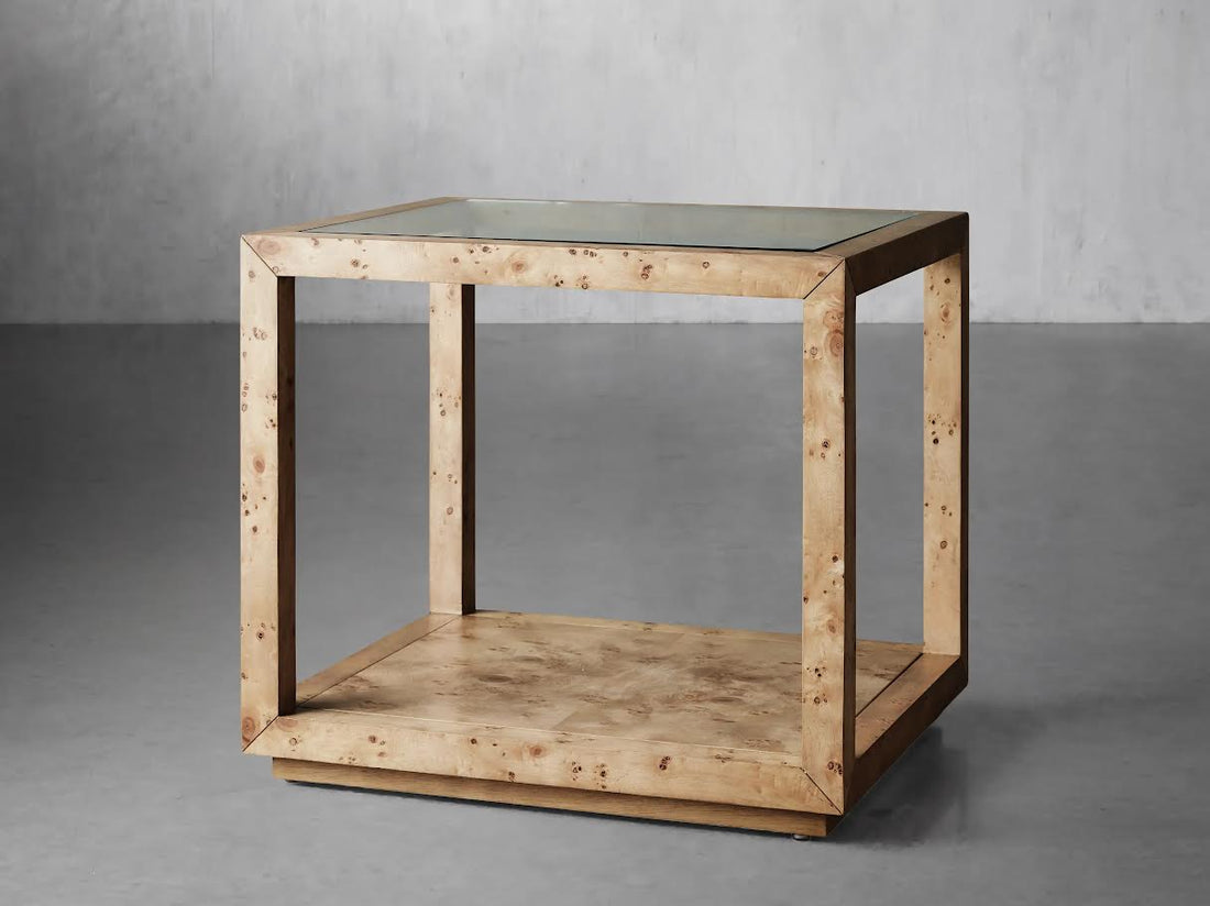 Burl Elegance Glass End Table