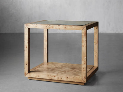 Burl Elegance Glass End Table