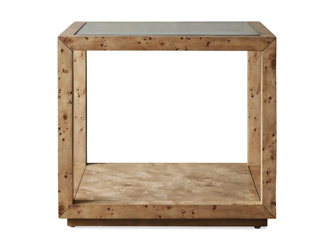 Burl Elegance Glass End Table