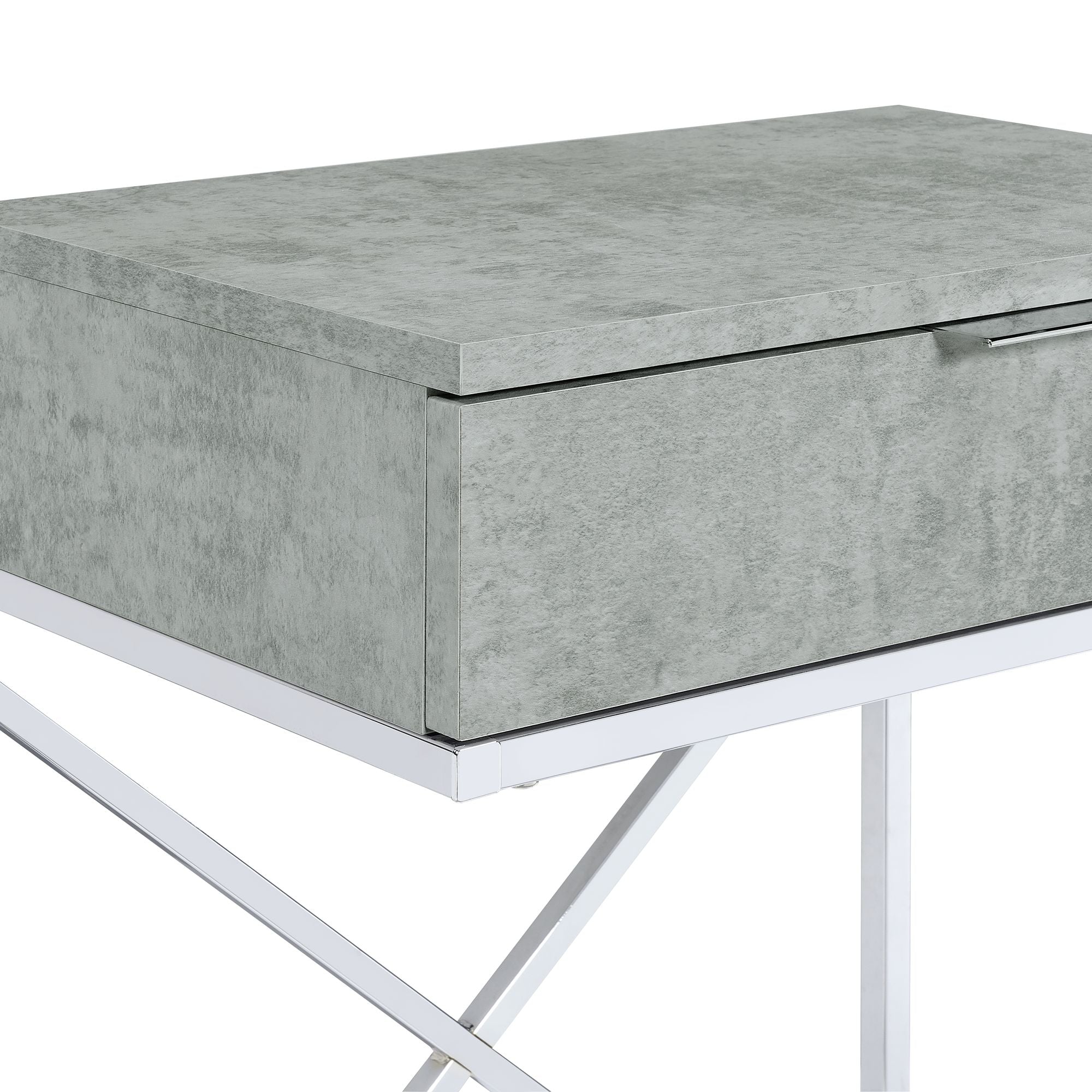 Camila Accent Nightstand with Cement Top in Chrome