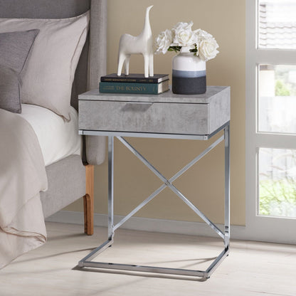 Camila Accent Nightstand with Cement Top in Chrome