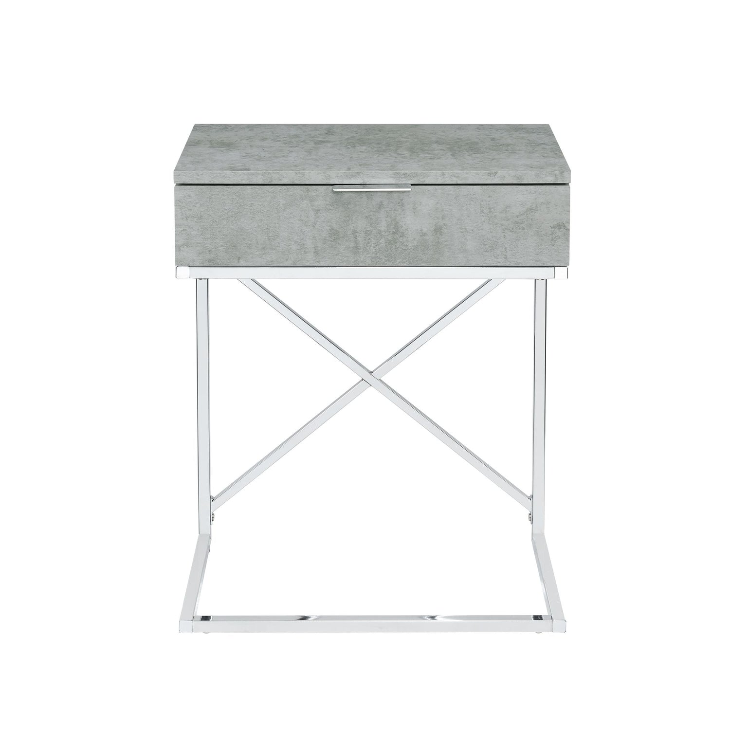 Camila Accent Nightstand with Cement Top in Chrome