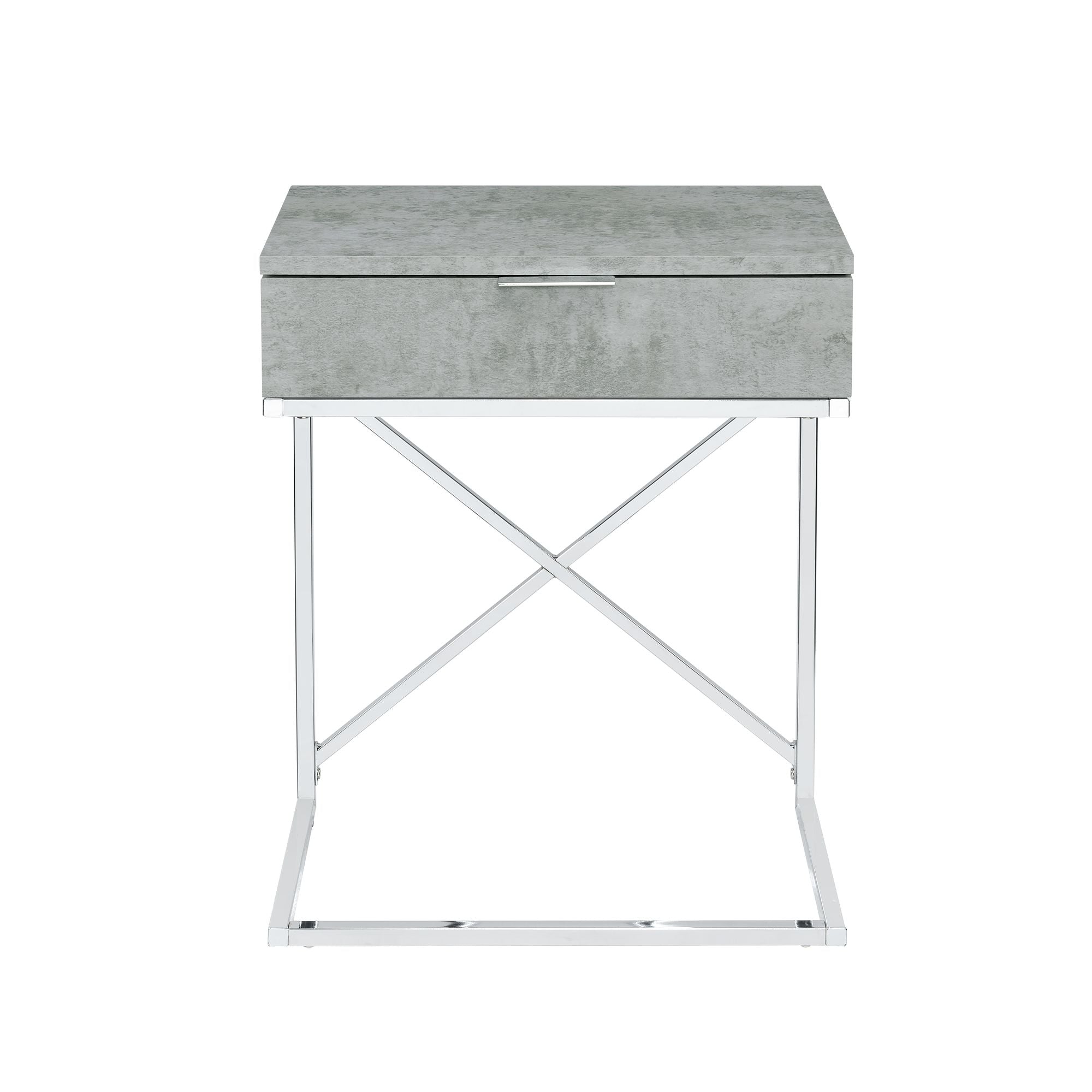 Camila Accent Nightstand with Cement Top in Chrome