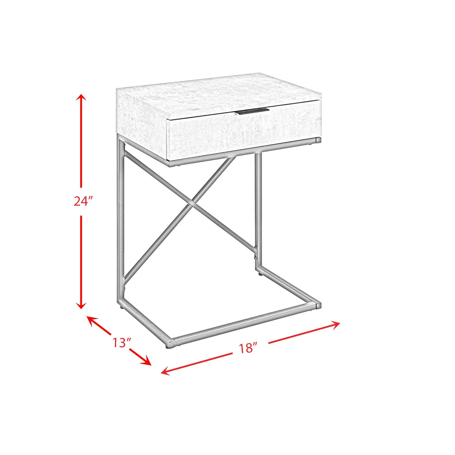 Camila Accent Nightstand with Cement Top in Chrome