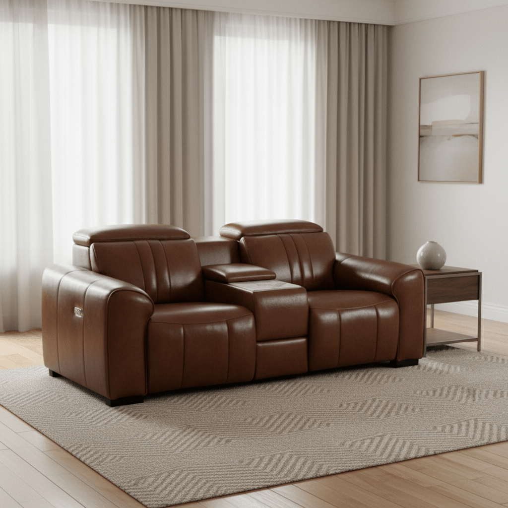 Canyon Luxe Black Leather Motion Power Loveseat
