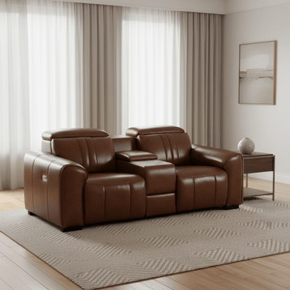 Canyon Luxe Black Leather Motion Power Loveseat