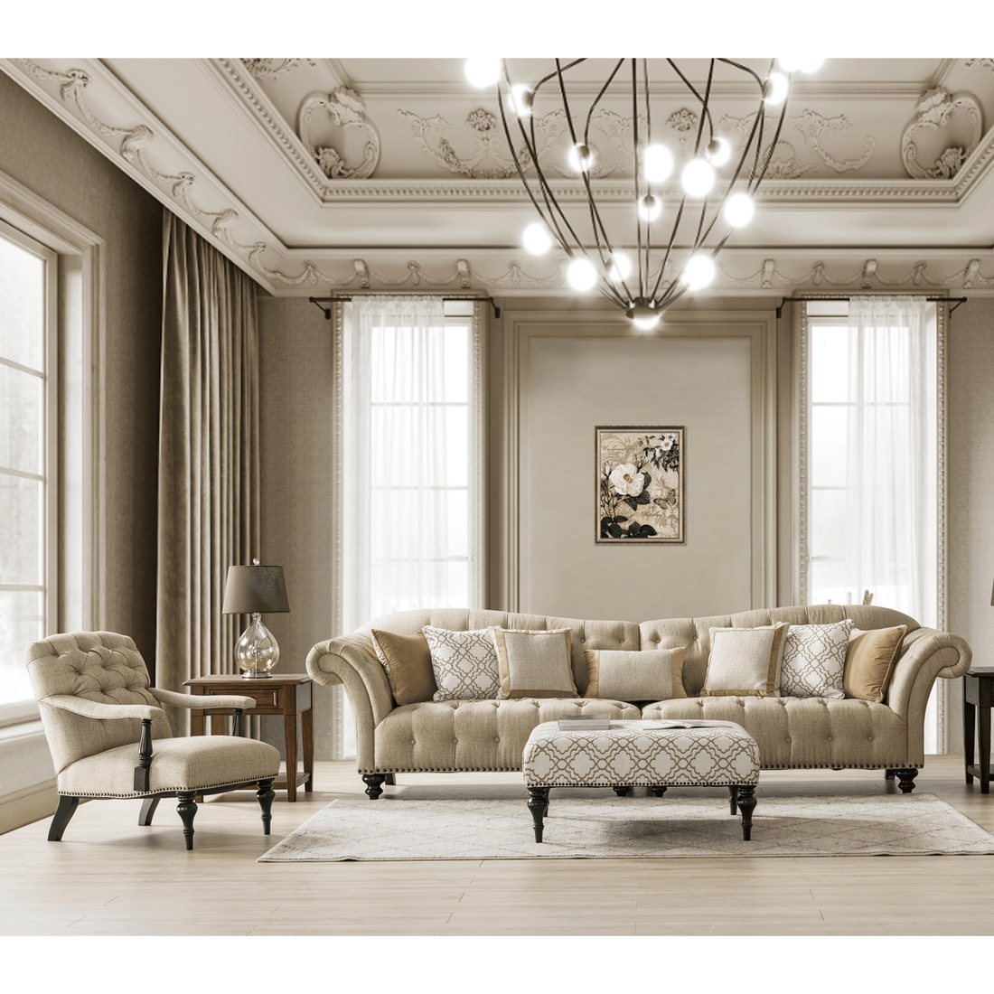 Classic Beige Living Room Set (Chair+XXL Sofa)