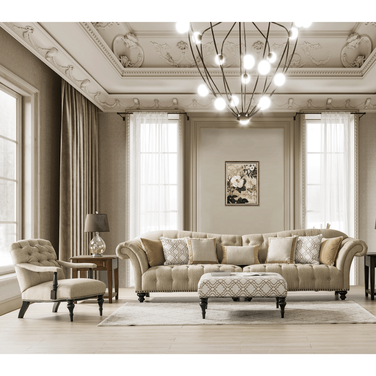 Classic Beige Living Room Set (Chair+XXL Sofa)