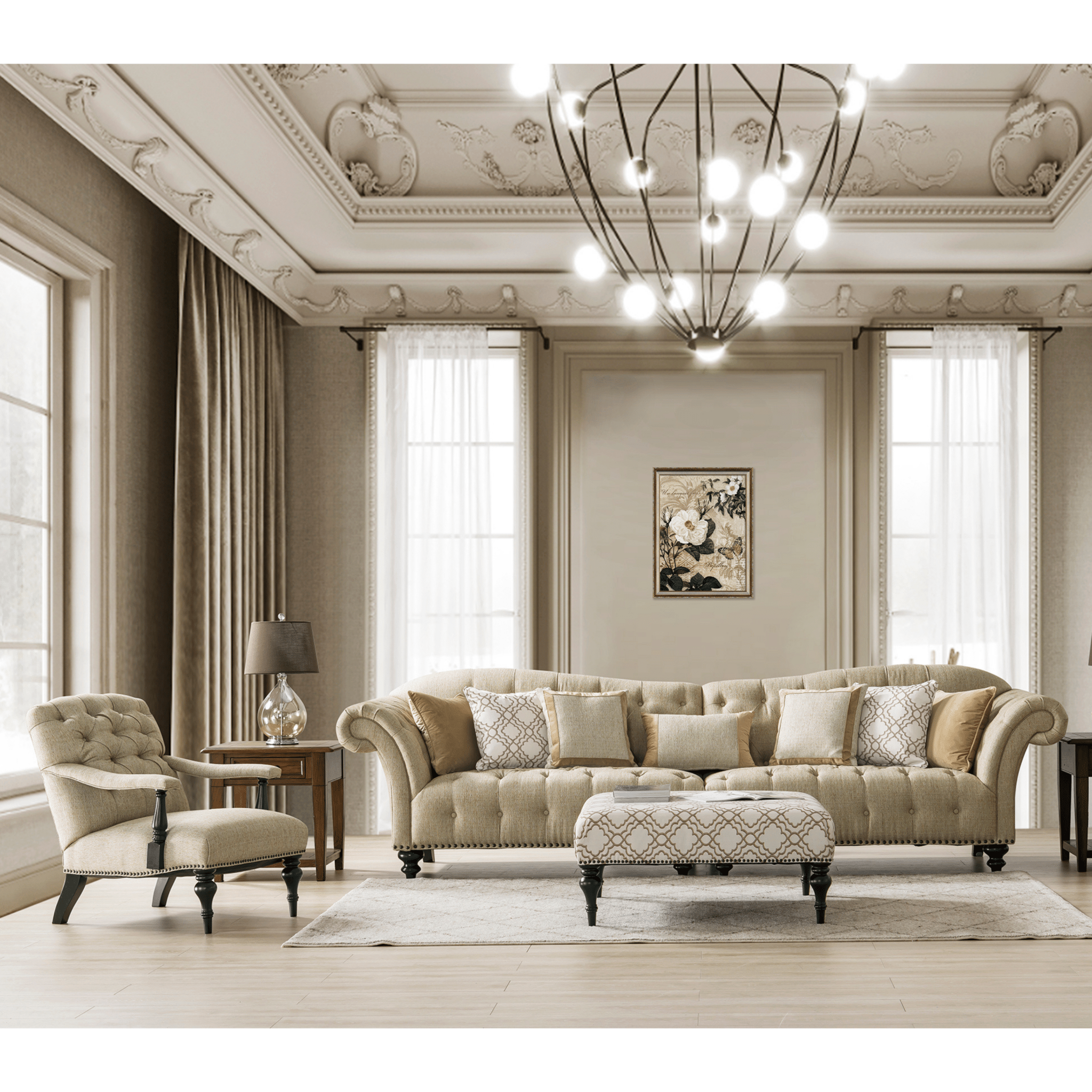 Classic Beige Living Room Set (Chair+XXL Sofa)