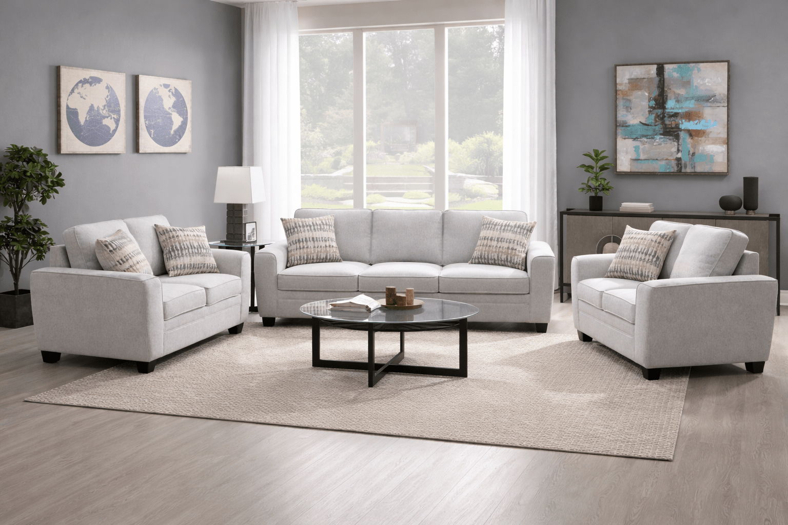 Confa Grey Living Room Set (Sofa + 2 Loveseat)